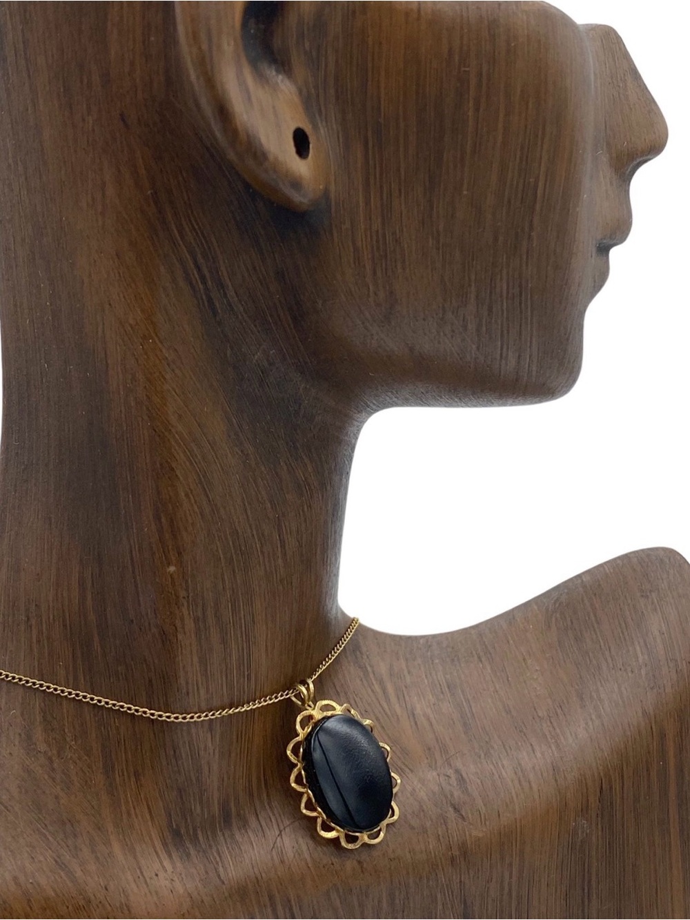 Mid Century Vintage DCE Curtis 14k GF Necklace & Pendant With Onyx Cabochon